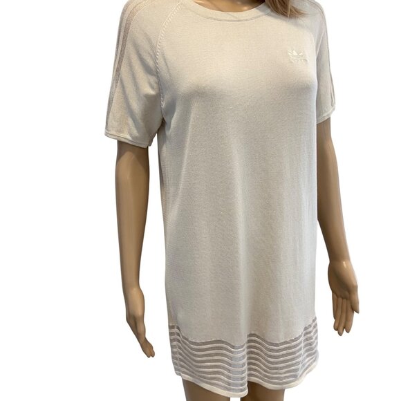 Adidas Womens cream Knit T-Shirt Dress With Sheer Stripe Detail & Short Sleeves - Picture 4 of 16